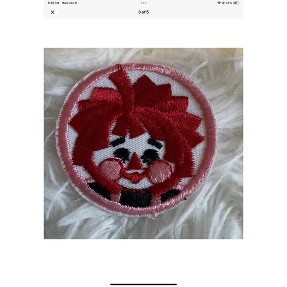 Raggedy Ann & Andy Sew On Embroidered Round Patch Vintage Set Of 2 - Picture 3 of 5
